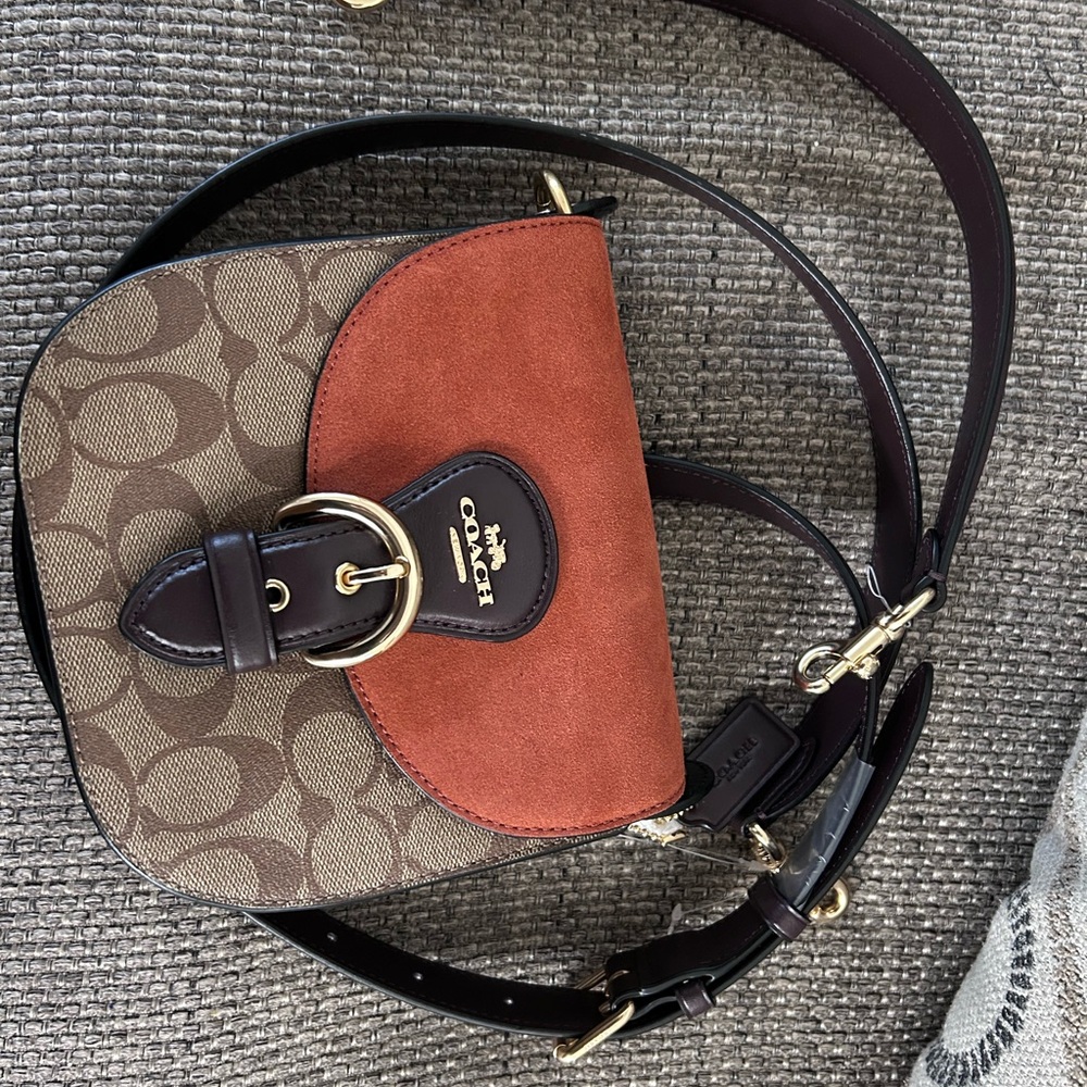 Coach Brown and Tan Crossbody Bag with Signature Monogram